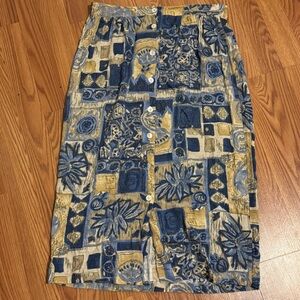 Tapestry Women’s Vintage Blue Tan Abstract Patterned Button Maxi Skirt Size‎ M